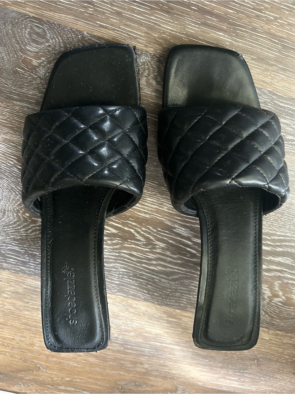 Shoe Dazzle Black Quilted Slide Mules
